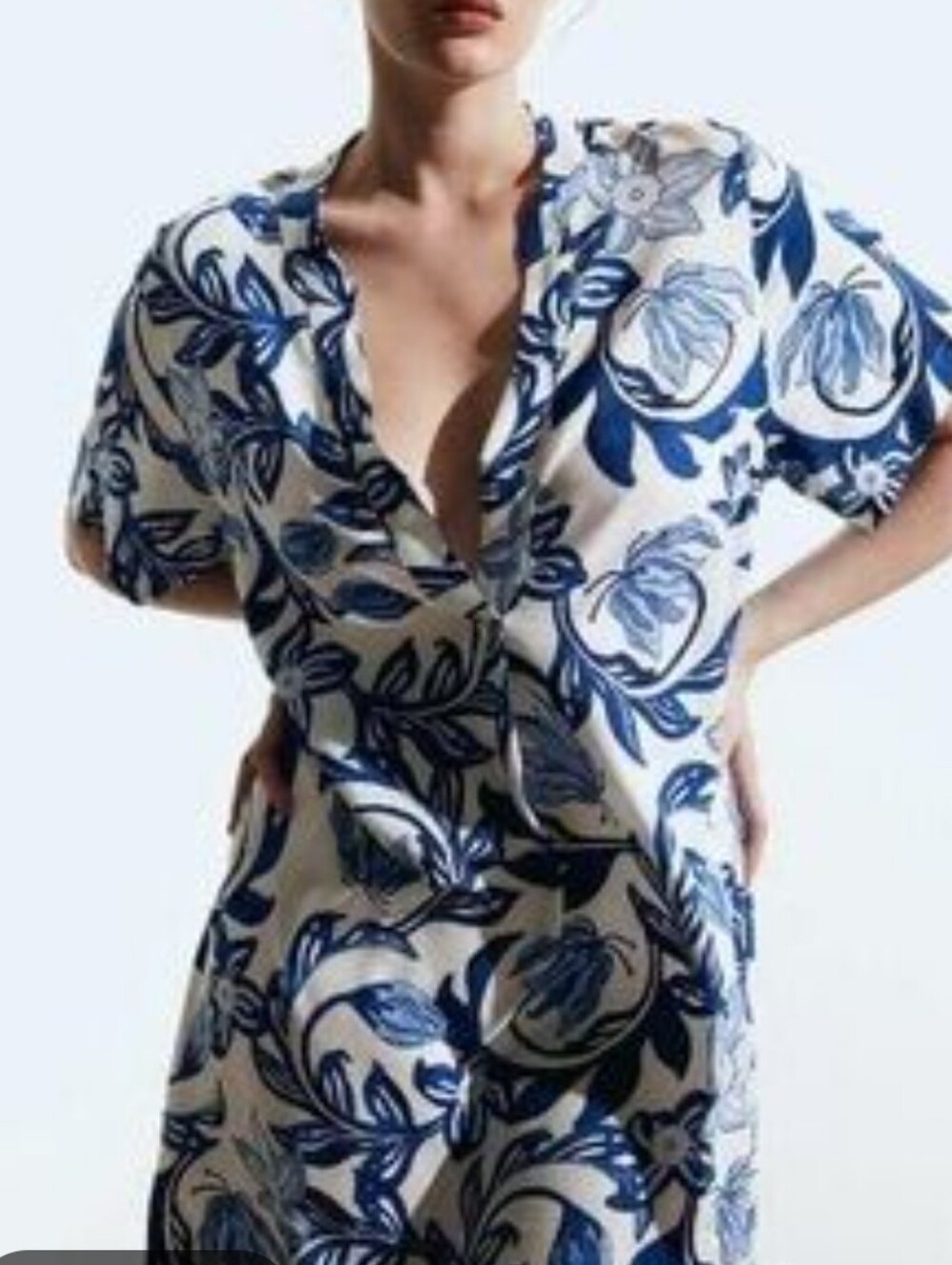 H&M Blue White Floral Viscose Oversized Tunic Dress XL NWT Boho Beach